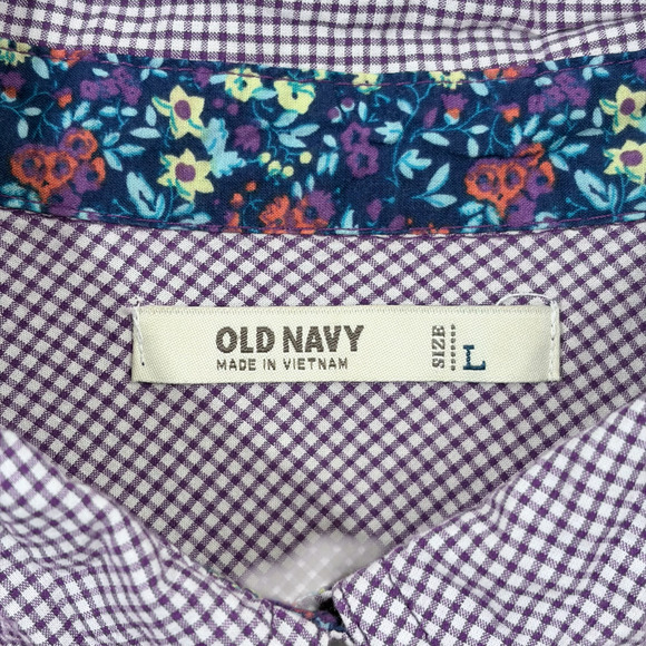 Old Navy Purple Plaid Snap Button Shirt Sz L Flip Cuff Y2K 2010 Western Cowgirl - Picture 3 of 6